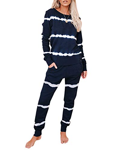 Women's Sweatsuit Set 2 Piece Tie Dye Long Sleeve Pullover Shirt and Sweatpants Lounge Jogger Sets B-Blue S