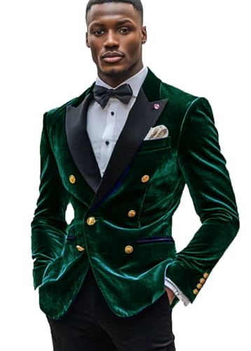 Men's Velvet Blazer Double Breasted Overcoat Notch Lapel Dinner Suit Jacket Coat for Prom Wedding Party Dinner