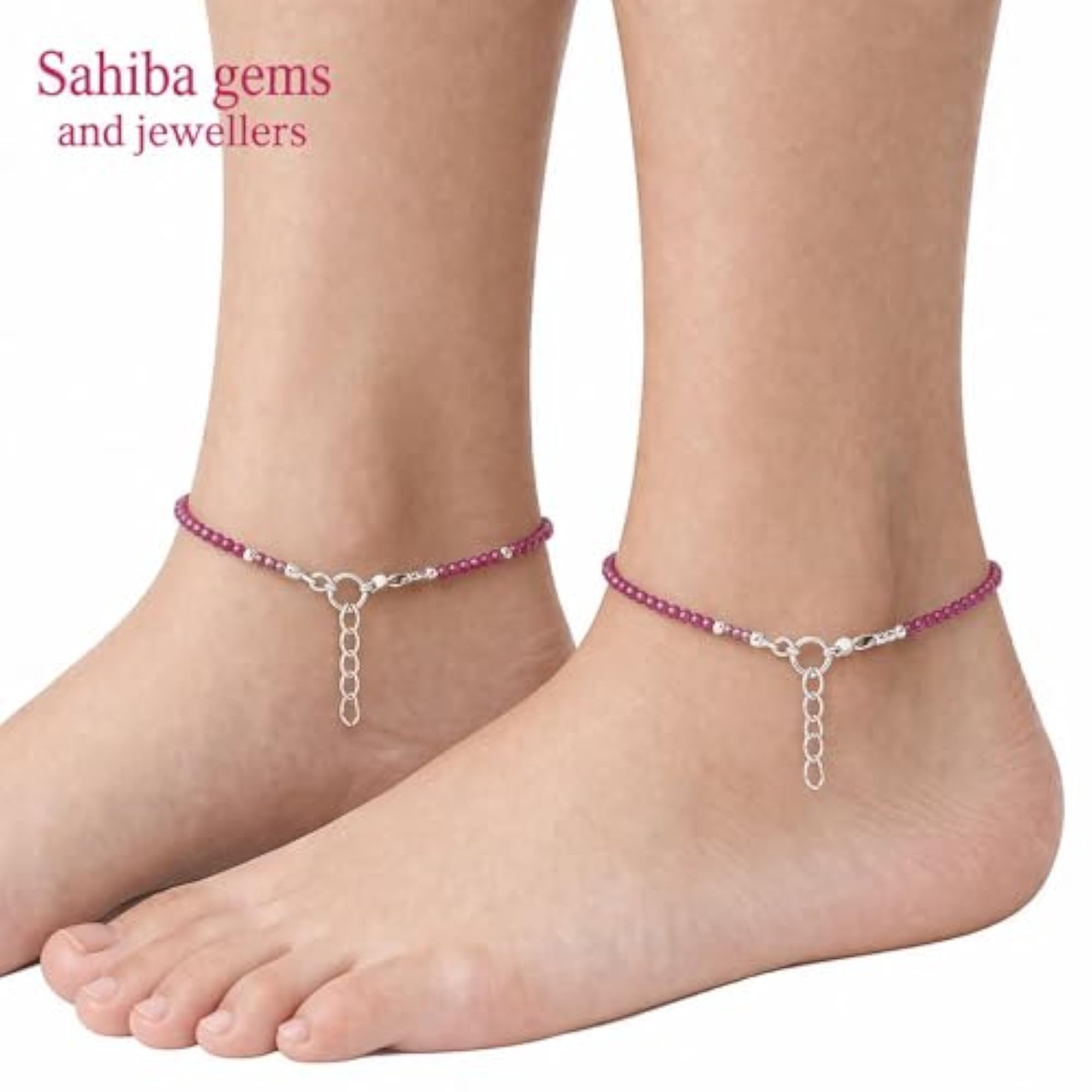 92.5 Silver Anklet Payal for Women with Maroon Color Beads