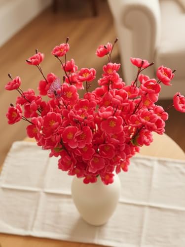 Image of ARTSY Artificial Flowers Bunch for Decoration Cherry Blossom, Ideal for vase, Home, Office Decor, Gifts, Craft, Artificial Plants for Decoration, Without vase, Maroon, Combo, 2 Piece, 55 cm Height |