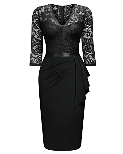 Image of Miusol Women's Retro V Neck Floral Lace Ruffle Style Cocktail Party Dress