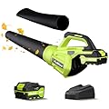 Leaf Blower 20V Leaf Blower Cordless with 4.0Ah Battery and Charger, High Power 400 CFM Electric Leaf Blower, Lightweight Handheld Cordless Blower for Lawn Care Yard Patio Garden Leaves Dust (Green)