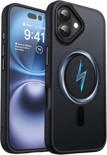 Image of VONZEE Magnetic Case Compatible with iPhone 16, MagSafe Compatible Translucent Matte Shockproof Protective Phone Cover, Slim Anti-Scratch Back Case for Men & Women, Black