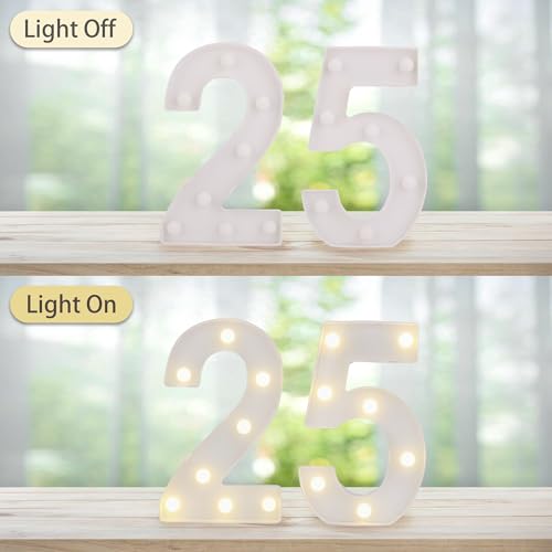 Image of LED Light Up Numbers, Marquee Number Sign for 25th Birthday Decor(25) | Battery Powered LED Lighted Numbers, Marquee Light Up Sign for Birthday Party Centerpieces Home Wall Decor Night Light