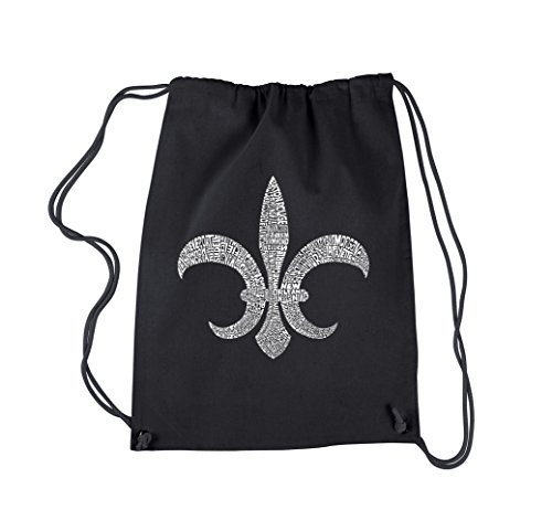 LA POP ART Drawstring Word Art Backpack - Fleur DE LIS - Popular Louisiana Cities - Black