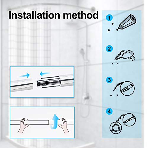 YOLOPLUS+ Curved Shower Curtain Rod Aluminum Alloy Wall Mount Corner for Bathroom Covers Wall Area of 35 to 35 Inches, Arc Radius 16 Inches Not for Heavy Duty Shower Curtain (Silver)