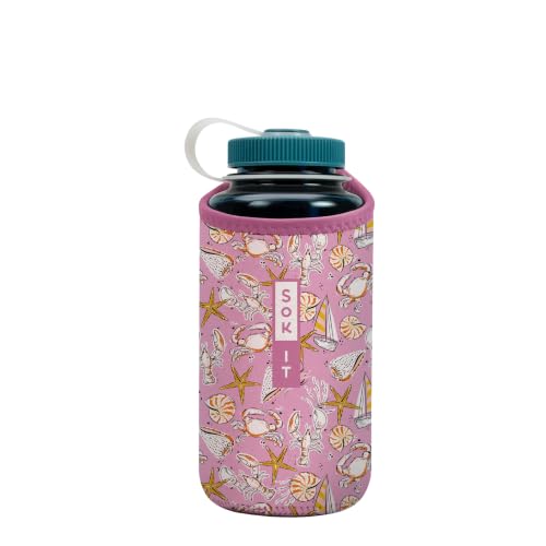Sok It BotlSok Water Bottle Sleeve Insulated Neoprene Cover (Tidal Treasures, Fits 32oz Nalgene)