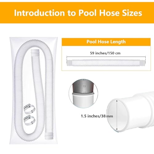 1.5" x 59" Pool Hoses for Above Ground Pools – 4-Pack Pool Pump Replacement Hose with 8 Clamps, Compatible with Intex, Coleman, Summer Waves Pool Pumps & Filters (White 4pcs-1.5“) by Nefemo - Used condition - Image 2