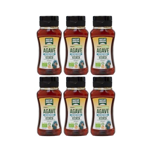 NaturGreen - Sirope de Agave Crudo Bio, Pack 6 x 236 ml, Edulcorante Natural, Agave Azul, Alternativa Vegana a la Miel y el Azúcar, Sin Gluten, Ideal para Endulzar Bebidas, Yogures y Postres