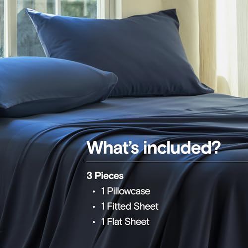 Image of DOZ Sheet Set, 100% Viscose derived from Bamboo, Organically Grown, Buttery Soft, Cooling Sheets, High GSM, Deep Pockets - 3 Piece - 1 Pillowcase 1 Fitted 1 Top Sheet (Sapphire, Twin XL)