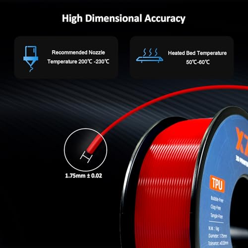 Image of 95A TPU Filament 1.75mm, Soft Flexible Consumables for 3D Printer, Dimensional Accuracy + /- 0.03 mm,1KG (2.2lbs) Spool (Red)