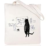 Andeiltech Canvas Tote Bag for Women Cat Aesthetic Tote Bag with Inner Pocket Cats Shoulder Book Bag Gift Shopping Reusable Grocery Bags