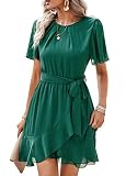 Yinos Women's Short Sleeve Dress Summer Casual Waist Tie Ruffle Mini Cocktail Party Wedding Guest Dr