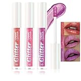Brillo de labios con purpurina brillante, juego de 3 colores de pintalabios líquido, aceite de labios relleno, brillo similar a jarabe, duradero, hidratante, alto brillo, juego de brillo labial A