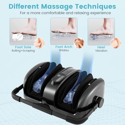 Image of Giantex Foot Massager with Heat, Calf Massager with Remove Control, 2 Vibration Options, 5 Mode & 5 Compression Intensity, 360Adjustable Stand, Shiatsu Foot Massage Machine for Calf Arm Relax (Grey)