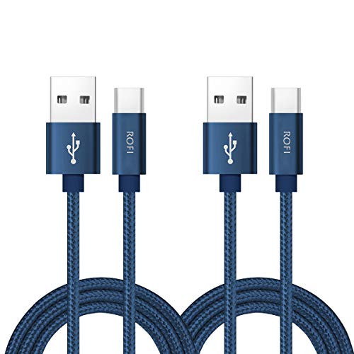 RoFI USB Type C Cable, [2Pack] 6FT USB C Cable Nylon Braided Fast Charging for Galaxy S10 S9 S8 Plus Note 9 8, Pixel, Moto Z, LG V30 V20 G5, Xperia, Switch and More (Dark Blue, 6 FT)