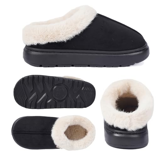 House Slippers For Woman Men, Womens slippers Platform EVA lightweight sole Warm Faux Fur Lined Suede Short Ankle Boots Memory Foam Fuzzy Slippers for Women Anti-Slip Boot Indoor Outdoor 5