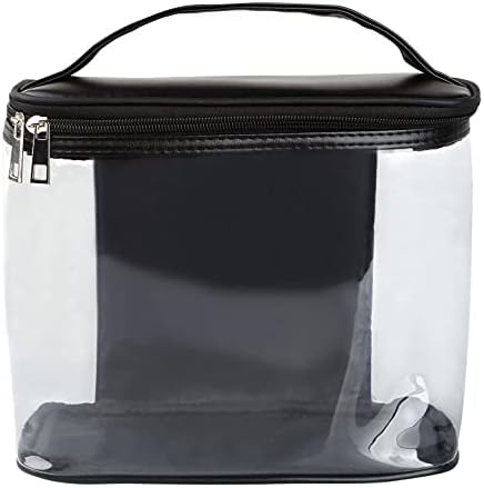 Heavy Duty Leak Proof Clear Travel Bags for Toiletries , Transparent Makeup Cosmetic Bag with Zipper and Handle (Large, Black)