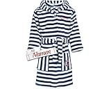Playshoes Kinder Bademantel mit Namen bestickt MARITIM Anker Design - Personalisiert, blau weiß gestreift, mit Anker Stickemblem, 110/116