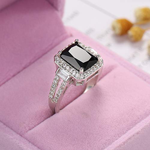 LIOYSIUT Black Gem Vintage Ring 925 Silver Cut Black Onyx Ring Marcasite Black Cubic Zirconia Rings Square Cut Cubic Zirconia Engagement Rings Bridal Wedding Bands Size 9