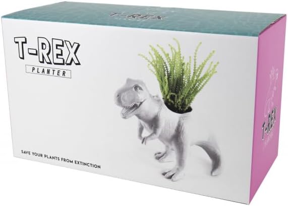 Gift Republic T-Rex Dinosaur Planter Fun Novelty Plant Pot for Small Plants Dino-Themed Bedroom Decor & Desk Accessory Dino Shaped Plant Pot
