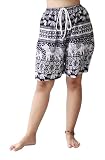 Full Funk Classic Boxer Short Sheen Cool Viscose Fabric with Elastic Waist and Pull String, Large-X-Large, Rayon Artwork - Family Elephant Print - Black