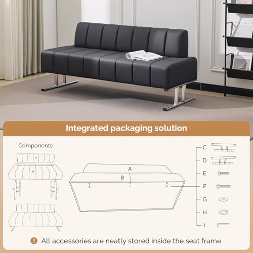 OmySalon Waiting Room Chairs Faux Leather Office Guest Chair, 59’’ Black Lobby Bench Seating, Reception Area Furniture for Clinic Hospital School - Thumbnail 7