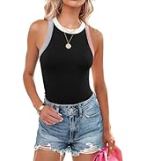 ZESICA Womens Ribbed High Neck Racerback Tank Tops 2024 Summer Sleeveless Slim Fitted Casual Basi...