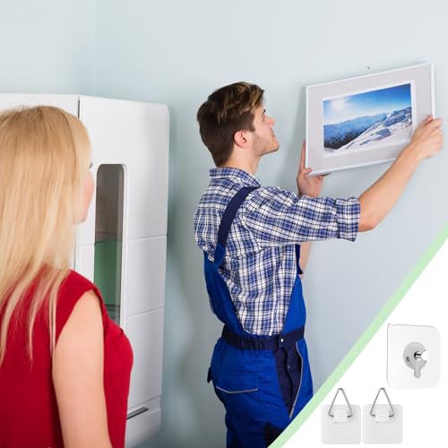 Image of 40 PCS Adhesive Picture Hanger Picture Hanging Hooks Without Nails Invisible Adhesive Plate Hanger Vertical Plate Holders Picture Hangers Sticky Hangers for Home Wall Art Decor Picture Photo Frame