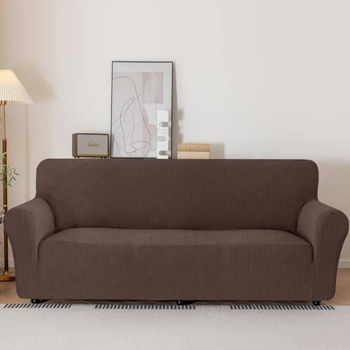 Ystyle Stretch Sofabezug 3 Sitzer, Sofa Überzug Mit Armlehnen, Heller Kaffee – Ansicht 2