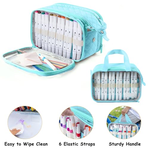 Image of Marker Organizer Case - Holds 72-96Markers | Portable Art Marker Storage Bag with Clear View Panels & Removable Dividers | Marker Holder for Alcohol Markers, Pens, Craft Supplies(Case Only)