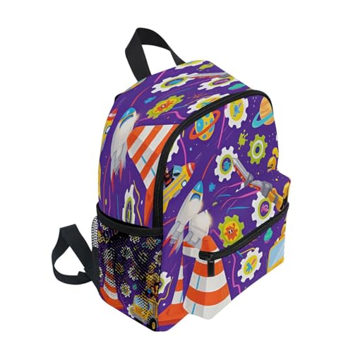 Wudan Space and Robot Design Big Kid Backpacks Chest Strap Childrens Kids Bookbag for Elementary S4