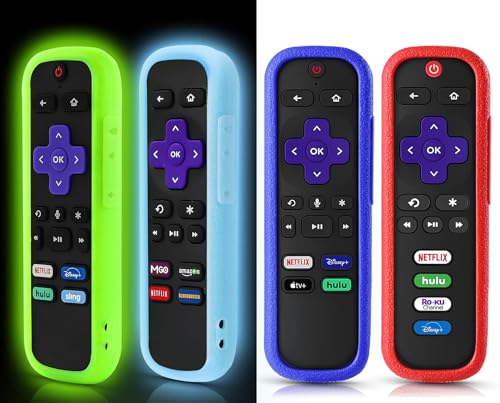 Image of 4 Pack Case for Roku Remote, Cover for Hisense Roku TV Steaming Stick /Express Universal Replacement Controller, Silicone Universal Protective Controller Sleeve Glow in The Dark Green Blue