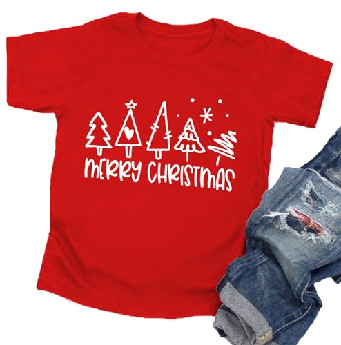 Image of Christmas Tree Shirt for Toddler Boys Girls Merry Christmas T-Shirts Short Sleeve Holiday Tee Xmas Gift Tops