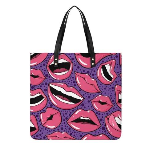 Sac à main violet lèvres artistiques grand cabas fourre-tout pour le bureau