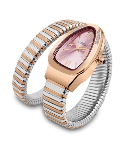 Image of French Connection Eternelle Curve | Pink Dial with Rose Gold Case | Flexible Wrap Bracelet Strap | Crystal Accent Design | Roman Numerals Analog Watch for Women - FCN0142RTM