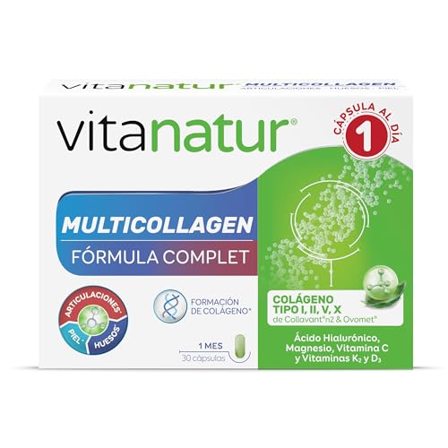 Vitanatur - Multicollagen Fórmula Complet, con Ácido Hialurónico, Magnesio, Vitamina C y Vitaminas K2 y D3, para Articulaciones, Piel y Huesos - 30 Cápsulas