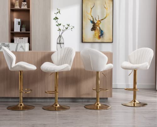 Cimota White And Gold Bar Stools Set Of 2 Adjustable Height Bar Chairs Modern Swivel Barstools With Shell Shape Back Kitchen Stools For Island/Home Bar/Counter, (Gold Base/Velvet Cream White) #TOP6