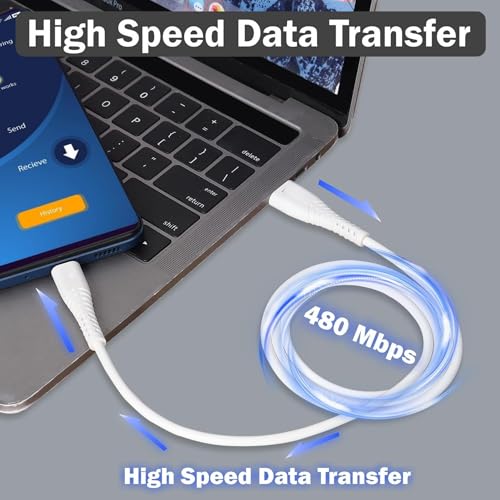 Image of USB A to Micro USB V8 Cable, Reliable Charging & High-Speed Data Transfer, White Charging Cord Compatible with Android Phones, Cameras & Accessories (Free Cable Protector)