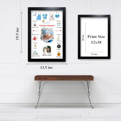 Image of MUSHA Celebrate Precious with Our Personalized Newborn Baby Birth Photo Frame - Birthday Picture Frame for Girls & Boys - Wooden Frame12*18, Boy