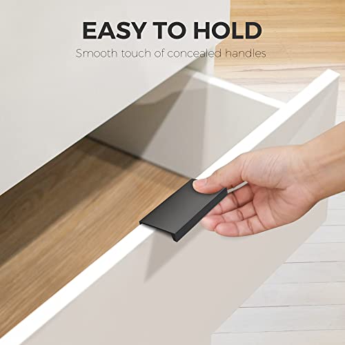 Image of 30 Pack Finger Pulls for Cabinets - 50mm /2in Hole Center Black Handles | 76mm /3 inch Overall Length, Edge Pulls, Concealed Tab Kitchen Drawers Pulls, Easy Install, Screws Included, Rust-Resistant