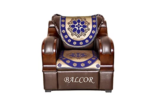 Image of Cotton 6 PCs Design DECAN Sofa Cover Set of 5 Seater(3+1+1)-Blue