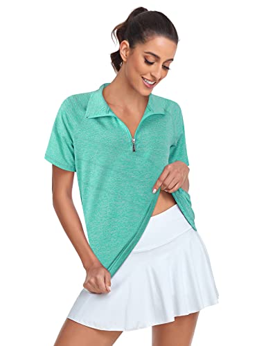 Cucuchy Women's Golf Shirts 1/4 Zipper Polo Golf Outfits Quick Dry Breathable Lightweight Moisture Wicking Dry Fit Summer Yoga Golfing Gym Tops For Retirees Green 2Xl #TOP1