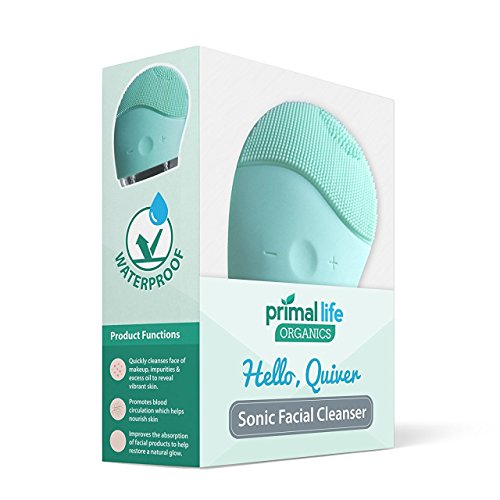 Primal Life Organics | Quiver Sonic Facial Cleaner & Massager | Gentle & Soft Silicone with Powerful Vibration for Deep Cleaning | Waterproof for Shower