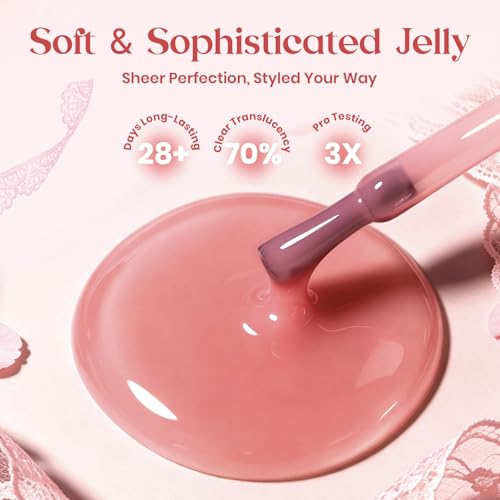 Image of Beetles Nude Pink Gel Nail Polish - Rose Tulle 15ML Sheer Jelly Nude Pink Gel Polish Translucent Neutral Nail Concealer Base Color Soak Off UV LED French Nail Art Salon DIY Manicure Gift