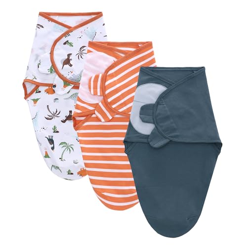 Image of LAT Swaddle Blanket with zip Baby Girl Boy-Easy Adjustable 3 Pack Infant Sleep Sack Wrap Newborn Babies 100% Cotton Sleep Bag(Orange Dinosaurs,0-3Months)