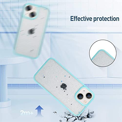 Image of MIDOS Silicone Back Cover Compatible With iPhone 14 Clear Transparent Star Bling Cute Sparkly Glitter Case For iPhone 14 (Mint)