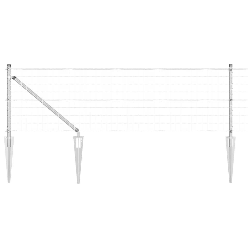 Steel Garden Fence Panel with Posts Silver 0.4 x 50 m Outdoor Boundary for Dogs Pets Backyard Lawn Terrace Weather Resistant Easy Assembly Modern