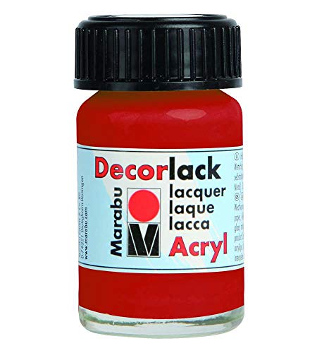 Marabu 11300039031 - Decorlack Acryl Kirschrot 031, 15 ml, hochglänzender Acryllack auf Wasserbasis, wetterfest, speichelfest, zum Malen, Schablonieren und für Serviettentechnik