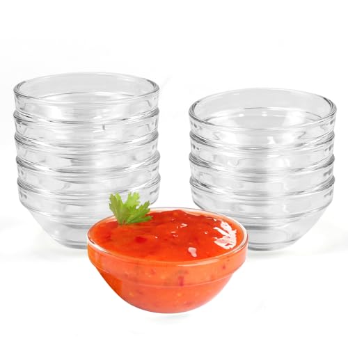 KNGNGK 10-Piece Mini Glass Bowl Set - 75ml Round Clear Serving Bowls for Ice Cream, Condiments, Dipping Sauce, Ingredients, Jam, Snacks, Spices and Salad